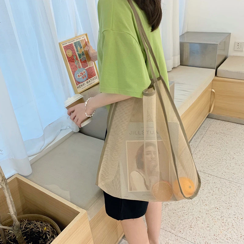 Chiterion Reusable Polyester Grocery  Mesh Shopping Bags Food Delivery Bags Lady Beach Tote Mini Supermarket Promotion Carrier