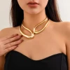 Chunky Gold Choker Collar Necklaces Bracelet Set Irregular Stretch Open Statement Necklace Twisted Geometric Clavicle Necklaces