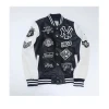 Classic Neutral Couple PU Leather Embroidered Baseball Uniform Motorcycle Jacket Black Leather Mens Baseball Jacket