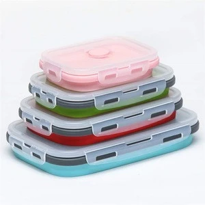 Collapsible Silicone Food Storage Containers 4 Pack Lunch Bento Box BPA Free for Camping, Hiking