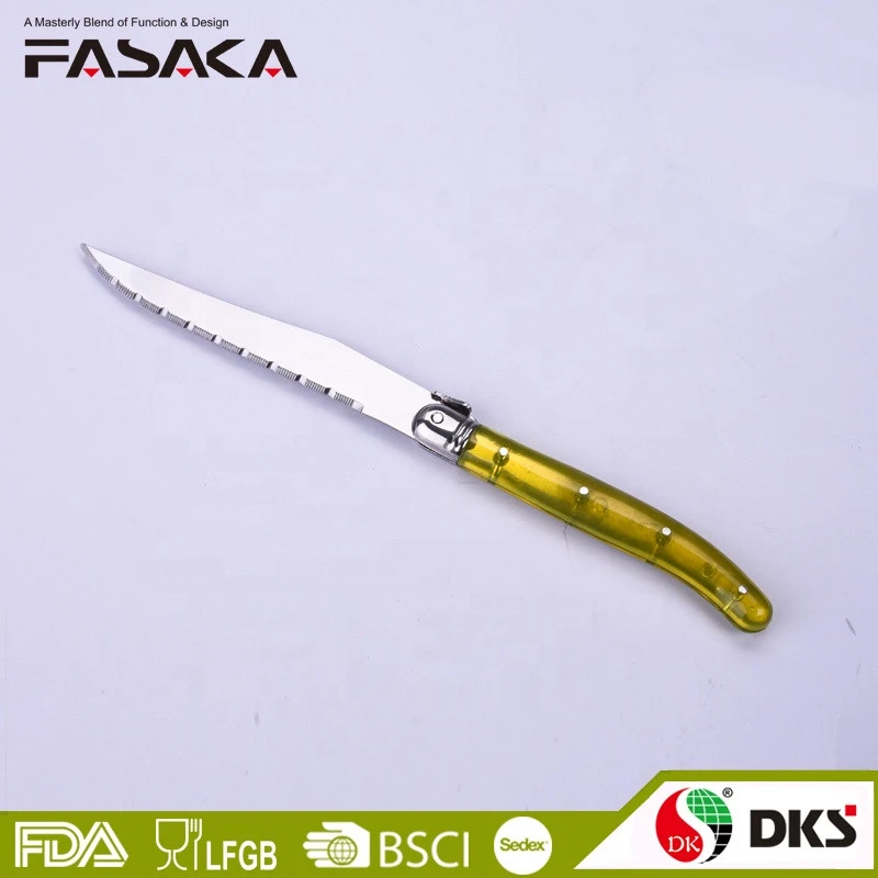 Colorful AS Handle Steak Knife 6 Pieces Set Popular Laguiole Table Steak Knife With Serated Stainless Steel Blade
