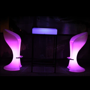 Commercial European style led furniture remote flashing colors led plastic outdoor high bar chair