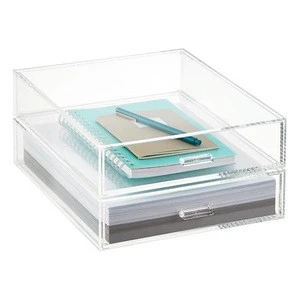 Crystal clear acrylic letter paper storage drawers lucite desk organizer