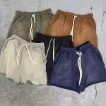 custom sweat short drawstring acid wash raw edge vintage plain french terry cotton fleece jogger sports wash mens shorts