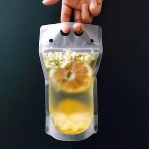 Custom Transparent Handle Liquid Juice Pouch Plastic Disposable Drink Packaging Plastic Bag