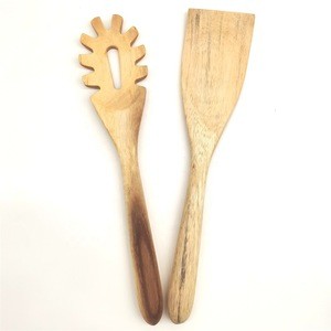 Customized Acacia Wood Kitchen Turner Pasta Server 2 Pieces/Set Cooking Tools Utensils Set