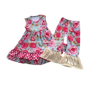 cute floral  girls spring fall clothing girls boutique outfits girls sets green scale leggings