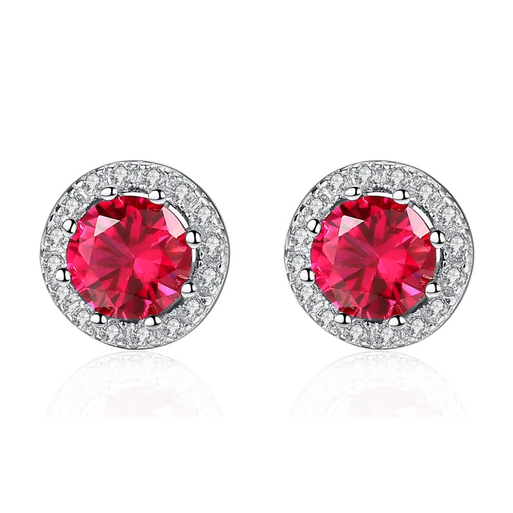 CZCITY Ruby Earrings Gemstone Jewelry Halo Stud Flower Women Stud Earring Wholesale