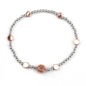 Dainty Two Town Plating Copper Rose Gold Silver Beads Bracelet Wholesale Stretch Beaded Bracelet