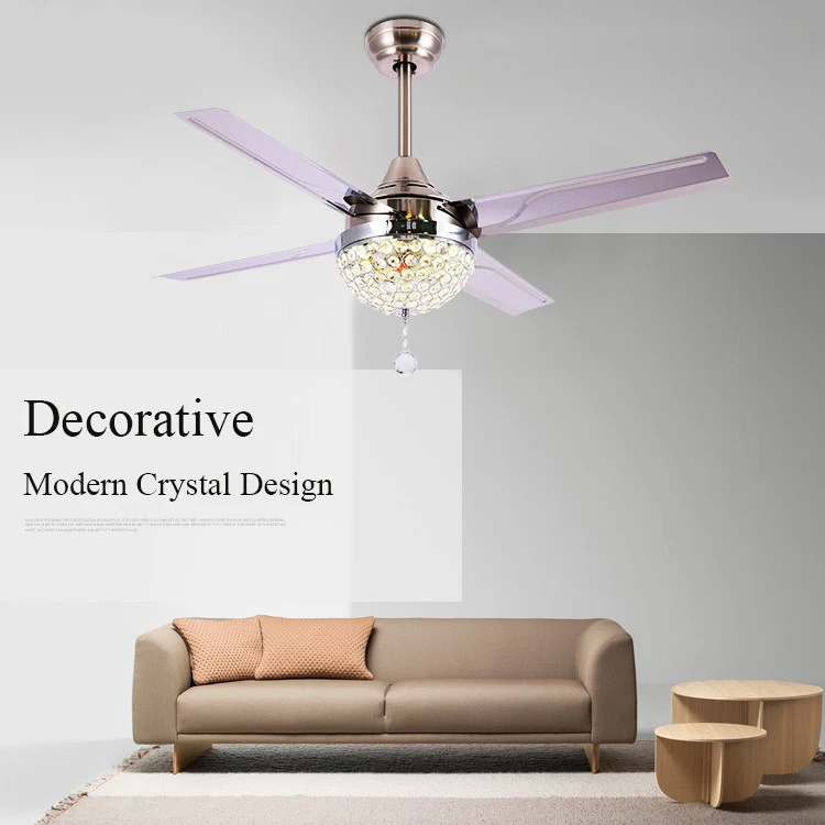 Decorative Modern Crystal Chandelier Electric Remote Control Led Ceiling Fan With Light