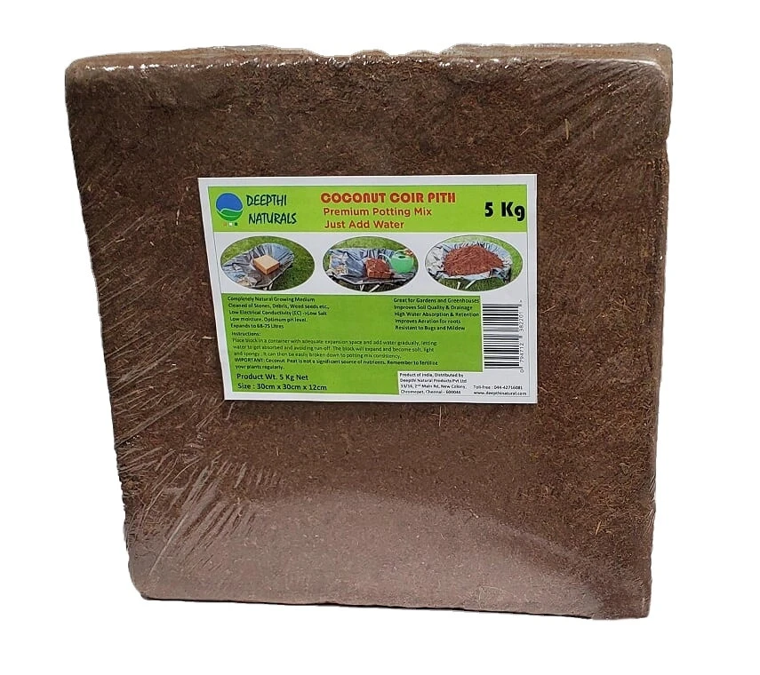 Deepthi Naturals Cocopeat -  5kg blocks low EC from India for growers