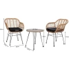 Design cafe dining table and chair set from natural rattan with an iron frame for hotel terrace decoration