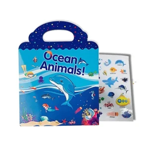 DIY craft portable ocean theme based washable reusable static clear sticker book kids princess activity reusable sticker book