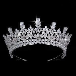 Echsio Trendy Wedding Bridal Copper Crown High Quality Cubic Zirconia Tiara For Women Hair Jewelry Accessories Hot Sale BC4601