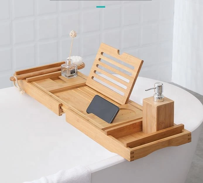 Eco Amazon Bathroom Organizer Bed Tray Free Soap Extendable Rack Luxury  Bamboo Bathtub Caddy Tray