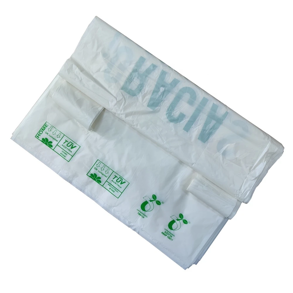Eco-firendly Custom Organic Corn Starch 100% Biodegradable Shopping Bag T-shirt Bags