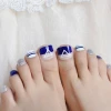 Elegant Sapphire Blue Glitter Toe Nail Sparkling Short Mathematical Geometry Designed Press On Nail For Feet 24pcs L1023