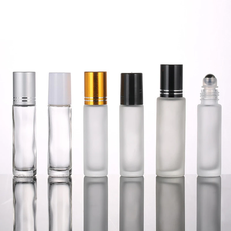 Empty 10 ML Clear Amber Blue Glass Perfume Roll On Bottle 1/3 oz Essential Oil Fragrance Oil Roller Bottles