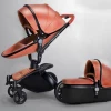 European Luxury Leather 360 Rotation Foldable Egg Pram Buggy With Car Seat Reversible Handle Wagon 3 In 1 Stroller