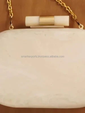 "Export-Quality Elegance: White Handcrafted Resin Clutch - Exquisite Design for Global Appeal"