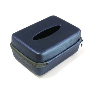 Factory Direct Supply Premium Navy Blue Hard Leather Rectangular Storage Case Zipper Fashion EVA Tissue Box