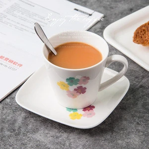 Factory stocked high quality porcelain cup white glazed barware drinking ceramic coffee mug with tray