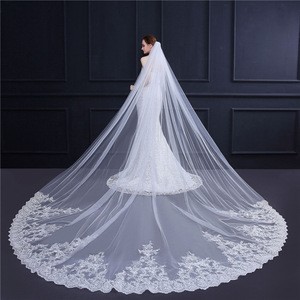 Fancy 3 meter Long Lace Sequined Bridal Veils in Stock DX9033