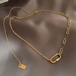 Fashion Accessories Lock 18K Pure Solid Gold Natural Plated Necklace Pendant Stainless Steel Chain Necklace Jewelry For Women