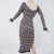 Import Fashion clothing long sleeve casual deep V neck knitted models color stripes sexy loose girl dance maxi dress with side split from China