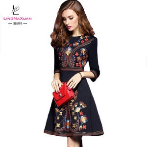 Fashion Ethnic Clothing Cotton Tee Casual Mexican Embroidery Dress for Women Ladies