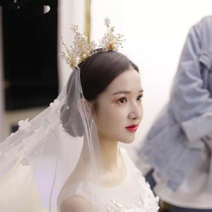 Fashion Golden wedding rhinestones pearl hair accessories bridal tiara