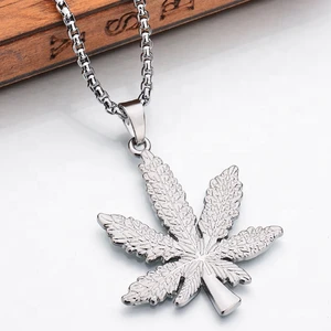 Fashionable 24K Gold Plated Weed Herb Charm Punk Necklace and Wheat Chain HipHop Pot