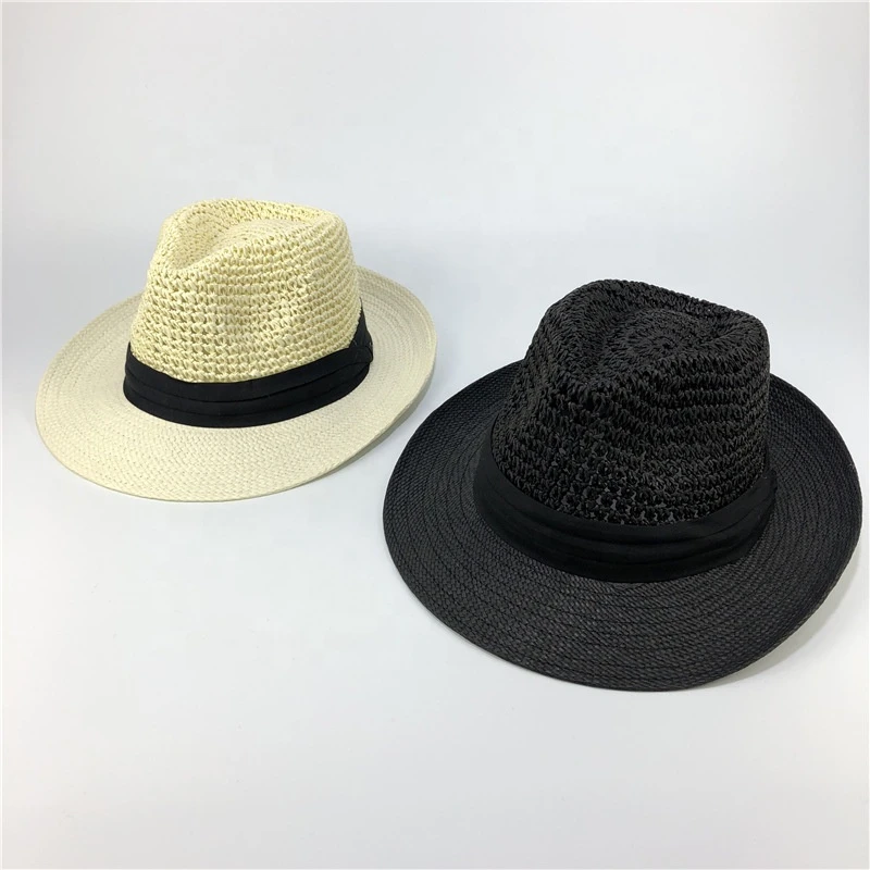 Fashionable Customizd Mens Panama Paper Straw Hats High Quality Uni-sex Anti-UV Hollow-out Summer Fedora Sun Hats