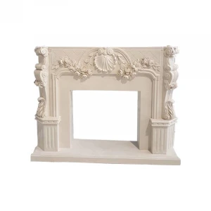 Fashionable Limestone Marble Electric Fireplace, Supplier Manufacturing Angelic Beige Marble Fireplace#
