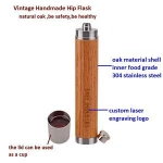 FH206 50ml/2oz Custom 18/8 stainless steel oak hip flask with laser engraving logo