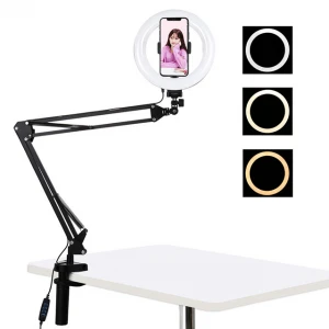 Foldable Desktop Arm Stand With 7.9 Inch Ring Light And Phone Holder Dimmable Led Selfie Ring Light Portable Led Ring Light