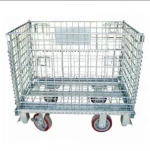 Foldable galvanized Wire Mesh Container rolling metal storage cage