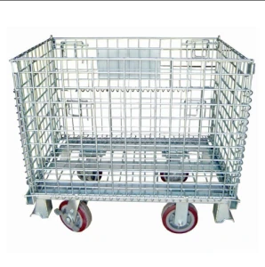 Foldable galvanized Wire Mesh Container rolling metal storage cage