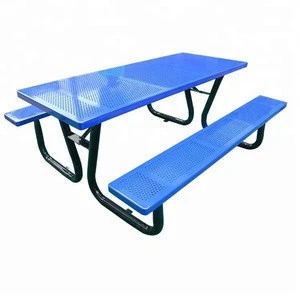 Galvanized Steel Powder Coating Top and Seating Garden Patio Metal Picnic Table For Outdoor
