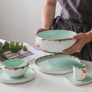 green with gold small size porcelain coffee cup and saucer sets
