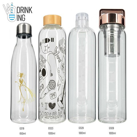GS07-B 480ml  for Hot Cold Tea Detox  Insulated Glass Water Bottle with Handle Lid and strainer