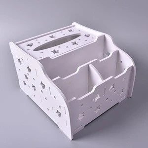 H0313 carved wood desktop organizer WPC make up organizer tissue box desk organizer