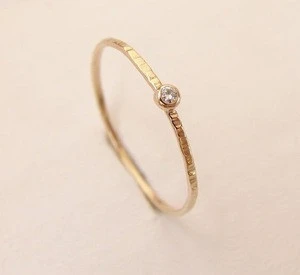 Hammered Solid Yellow Gold Diamond Solitaire Ring 18k Engagement Fine Jewelry
