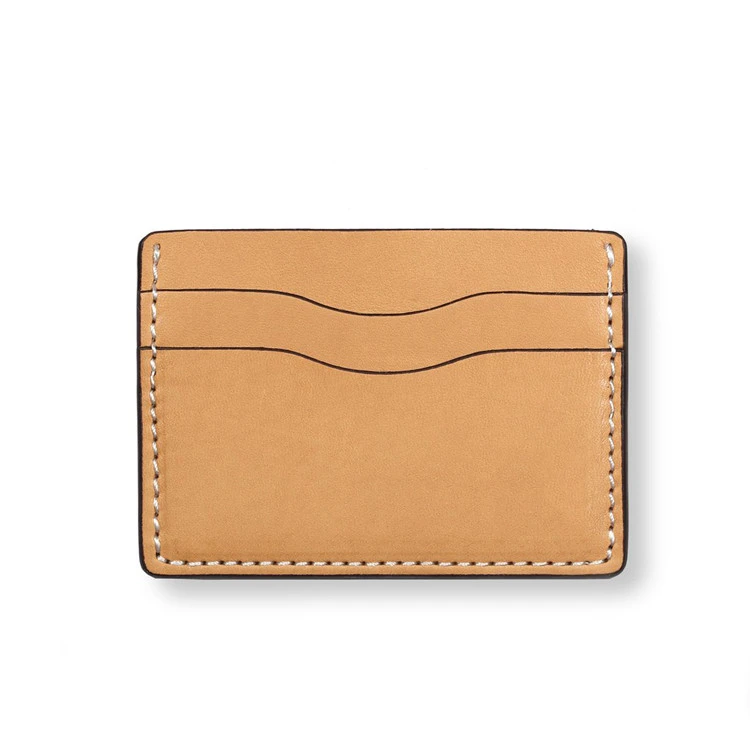 Handmade front pocket leather card holder for man natural veg tan leather wallet card holder