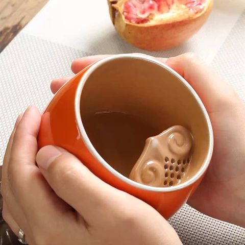 Handmade Pumpkin shape Ceramic Milk Coffee Mug Tea Cup With Filter Layer