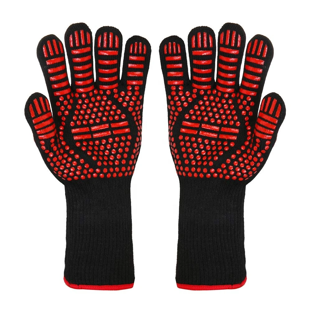 Heat Resistant Gloves, Food Grade Kitchen Oven Mitts Silicone Non-Slip Cooking BBQ Gloves