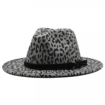 High Quality Fashion Simplicity Leopard Fedora Flat Wide Brim Hat With Black Hat Belts Women And Men Felt Hat Wholesale