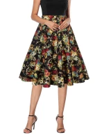High Waist Floral Midi Vintage Skirt Casual Fashion Pleated Womens Skirts