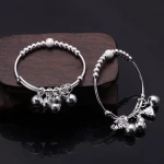 Hot New Gift 2pcs 999 Sterling Silver Baby Kid Bell Bangle Bracelet Adjustable Size