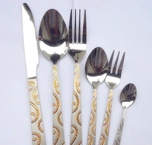 Hot Sales Stainless Steel Flatware Set Home Utensils With Gold-Plated Handle